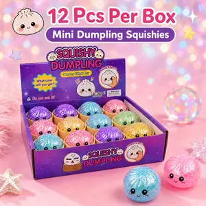 12 Pcs Per Box Mini Glitter Dumpling Squishy Toys, Water Bead Filled Stress Relief Fidget Toys, Random Assorted Colors, Soft Satisfying Glutinous Sensory Toys, Surprise Blind Box Set