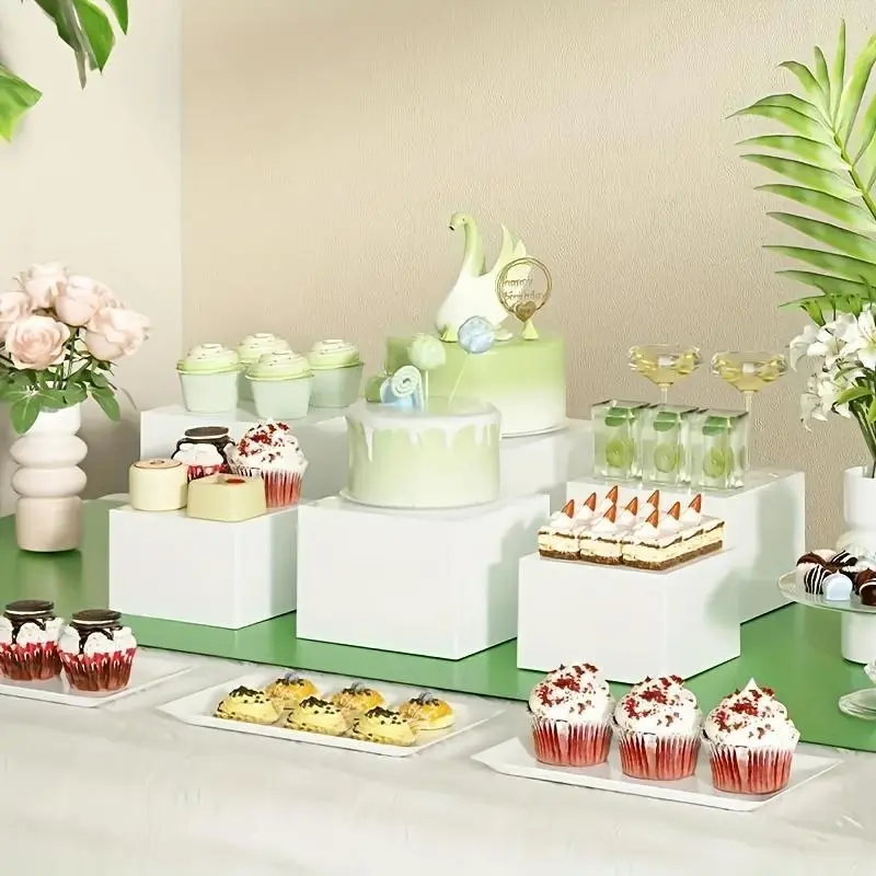 6-Piece Set 3-8 Inch White/Black Acrylic Cube Display Bases - Buffet Stands, Display Risers Stand, Home Decor Display Holders & Storage Boxes, Ideal for Showcasing Jewelry, Accessories, Ornaments, Suitable for Parties, Birthdays