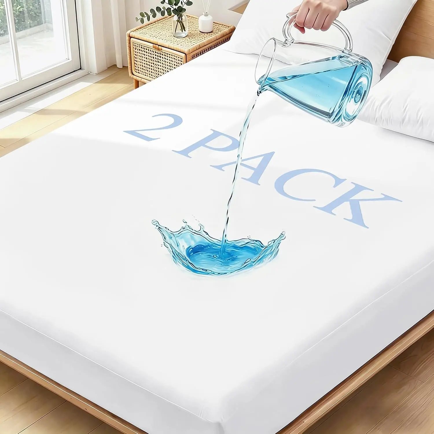 Twin XL Mattress Protector Waterproof 2 Pack Washable Mattress Cover Breathable Twin XL Size Fitted Bed Pad Noiseless Plastic Protection Up to 18” Mattress Protector Soft（White）