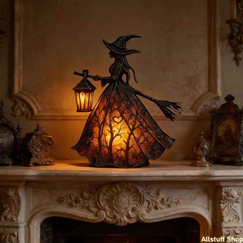 6.3inch Spooky 3D Witch Table Lamp, Aesthetic Halloween Decoration Gift with Warm Ambient Glow for Bedroom, Home Office (TikTok Shop Back-to-School DIY Bag Accessory)