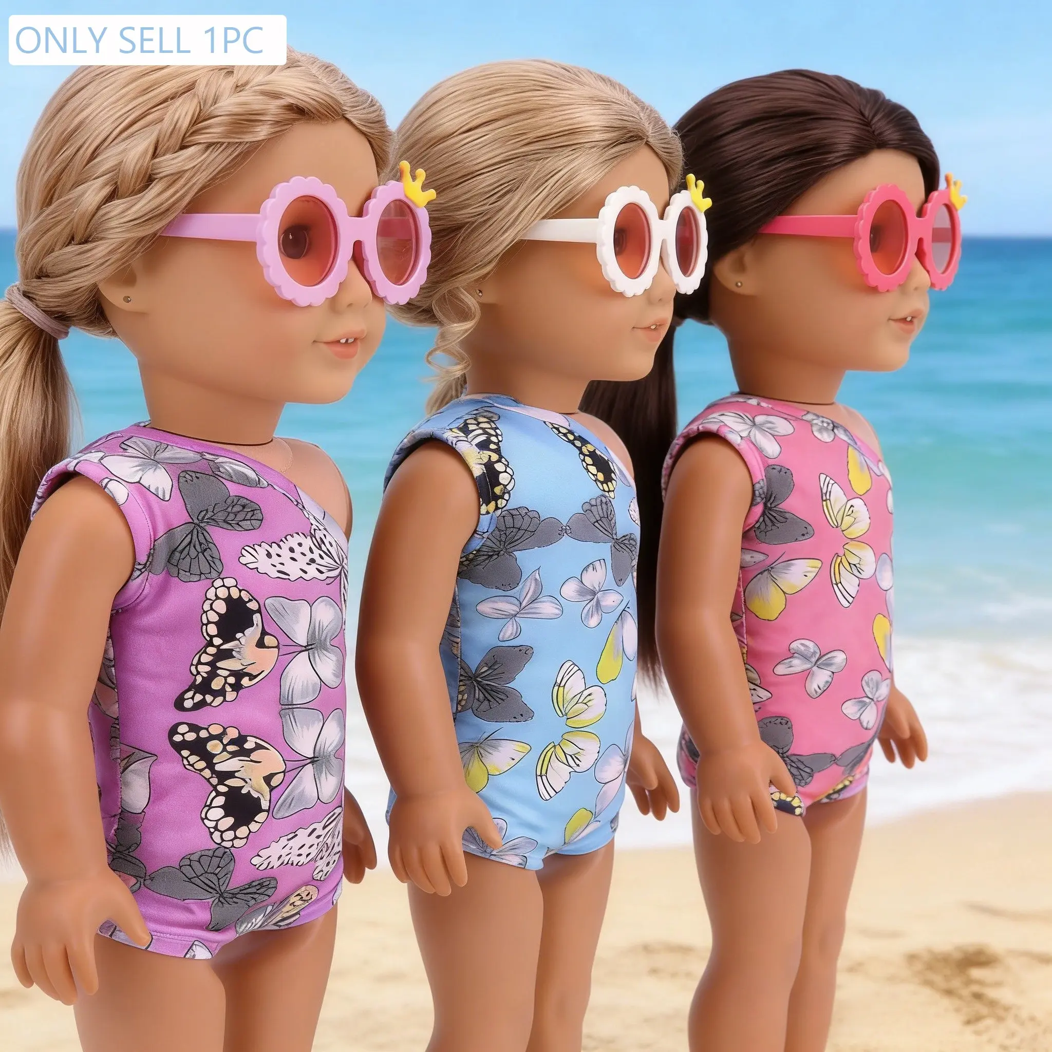 Charming 18 Inch American Doll Clothing Set, Doll Clothes Set, Doll Accessories, Includes Swimsuit & Glasses, Fits 43cm Dolls, Perfect Gift for Kids over 3 Years