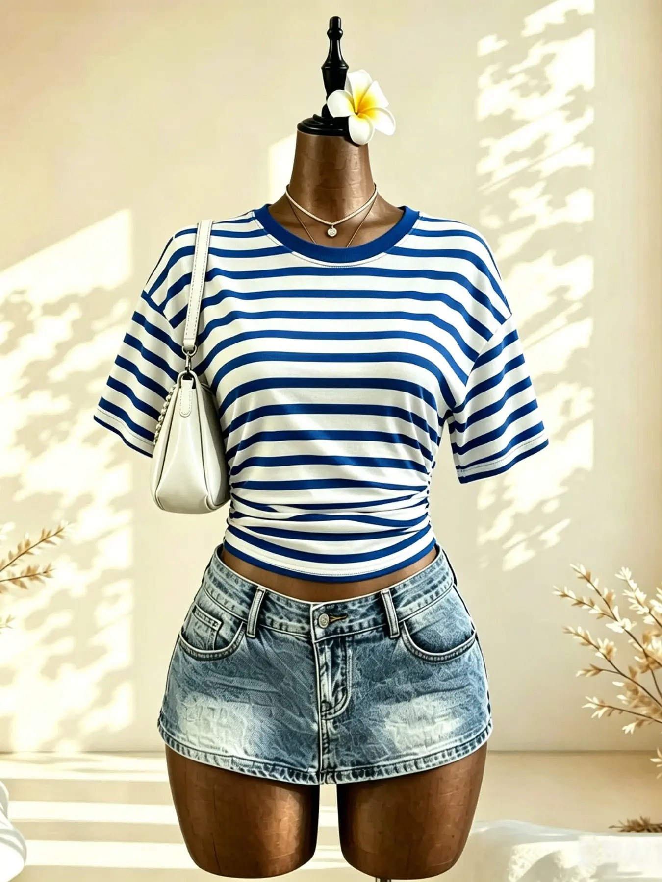 Women's Ruched Slim Fit Short Sleeve T-Shirt, Striped Leopard Print, Round Neck, Round Neckline Tee, Casual Summer Top, Comfortable Elastic Fabric