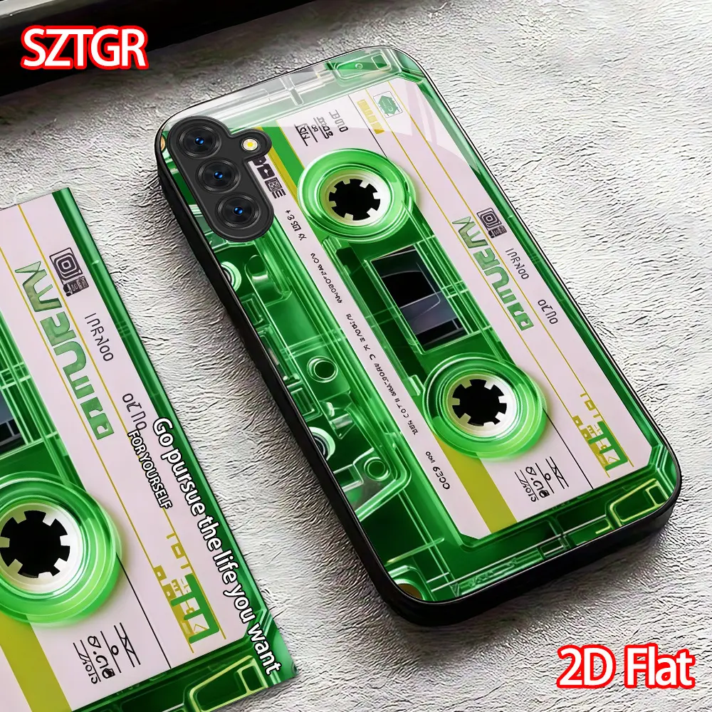 Phone Case - 2D Green Cassette-Style Phone Case: Retro-Style Glass Phone Case, Compatible with Apple iPhone 17 Pro Max and Samsung Galaxy S22, S23, S24, S25, A26, A13, A14, A15, A16, A36, and A54. A gift for her—an elegant phone case
