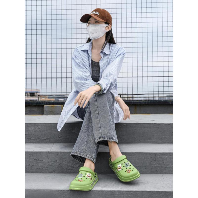 (New)Women's Cute Cartoon Bear & Flower Decor Clogs, Casual Comfortable Breathable Clogs, Fashionable Shoes for Outdoor & Beach