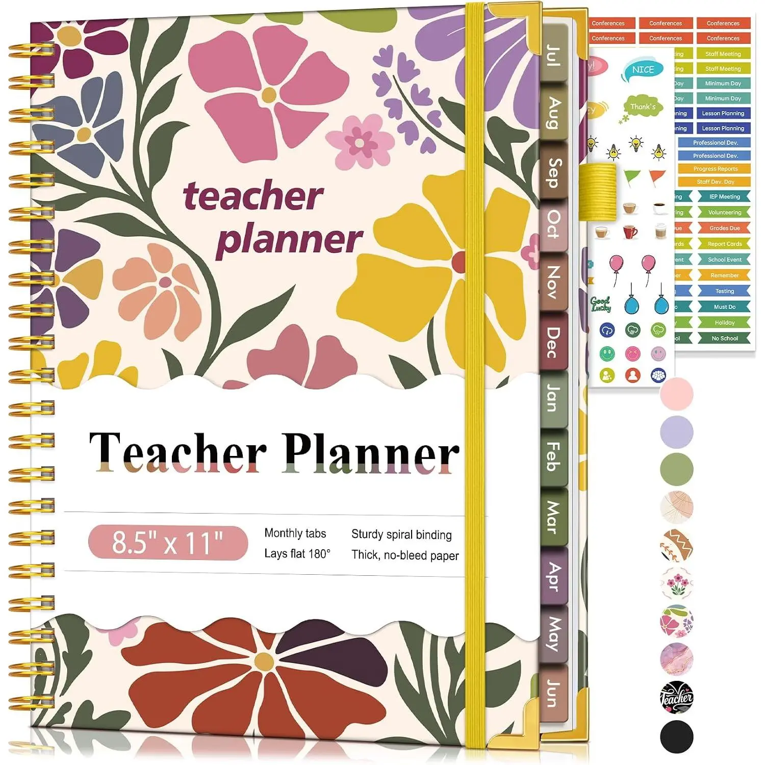 Teacher Planner 2026-2027, July 2026 - June 2027, Academic Weekly & Monthly Calendar Planner with Tabs, 8.5" x 11" A4 Teacher Lesson Plan Book with 7 Periods, Daily Agenda School Organizer for Teacher Student Homeschool Abstract