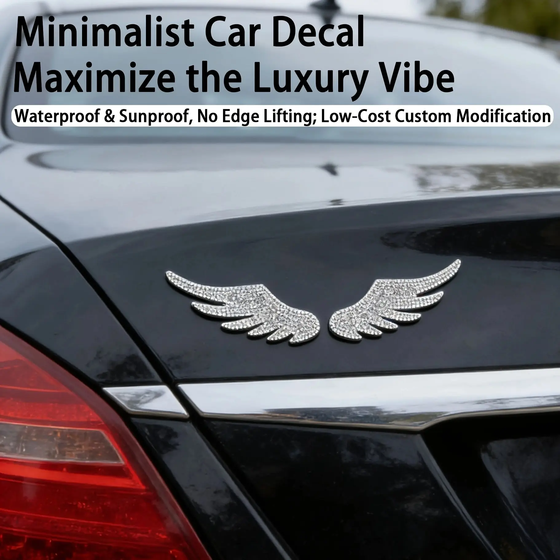2-Piece Car Rhinestone Wing Stickers, Universal Angel Wings Car Decals, Automotive Decals, Waterproof Sunscreen, 3D Body Decoration, Low-Cost Car Upgrade