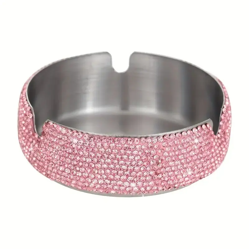 1Pc Rhinestone Inlaid Crystal Stainless Steel Ashtray, Light Luxury Sparkling Rhinestone Ashtray, Exquisite Tabletop Ornament Suitable for Home, Office, Bar and Living Room, Decorative Ornaments
