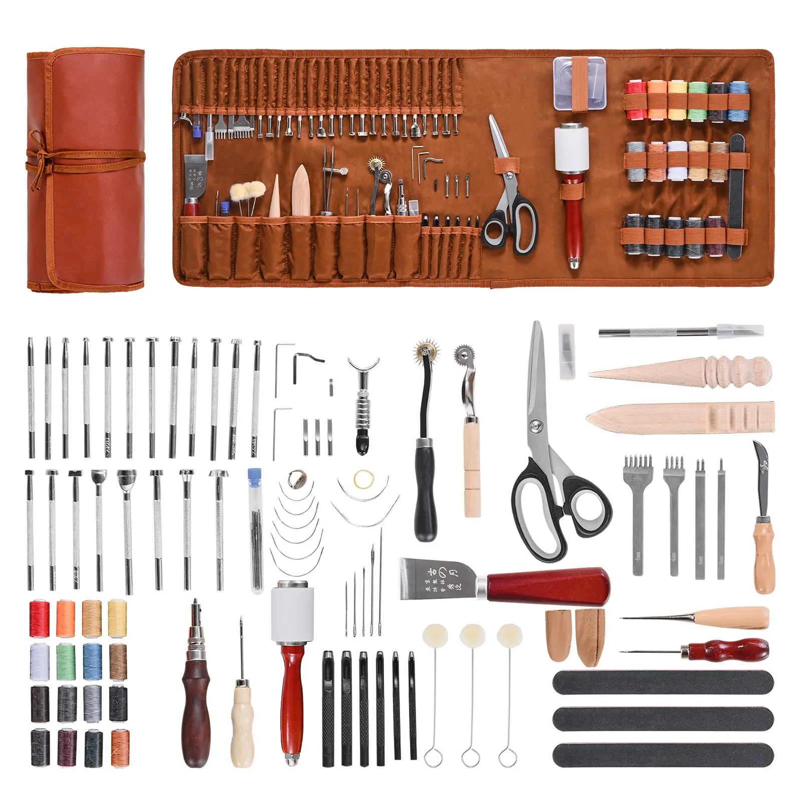 【Summerfinds】VEVOR Leather Working Tools Kit, 92 PCS Leather Craft Tools with Portable Leather Storage Bag, Engraving Punching Sewing Stamping Sanding Tools, Ideal for Beginners DIY Enthusiasts and Professionals
