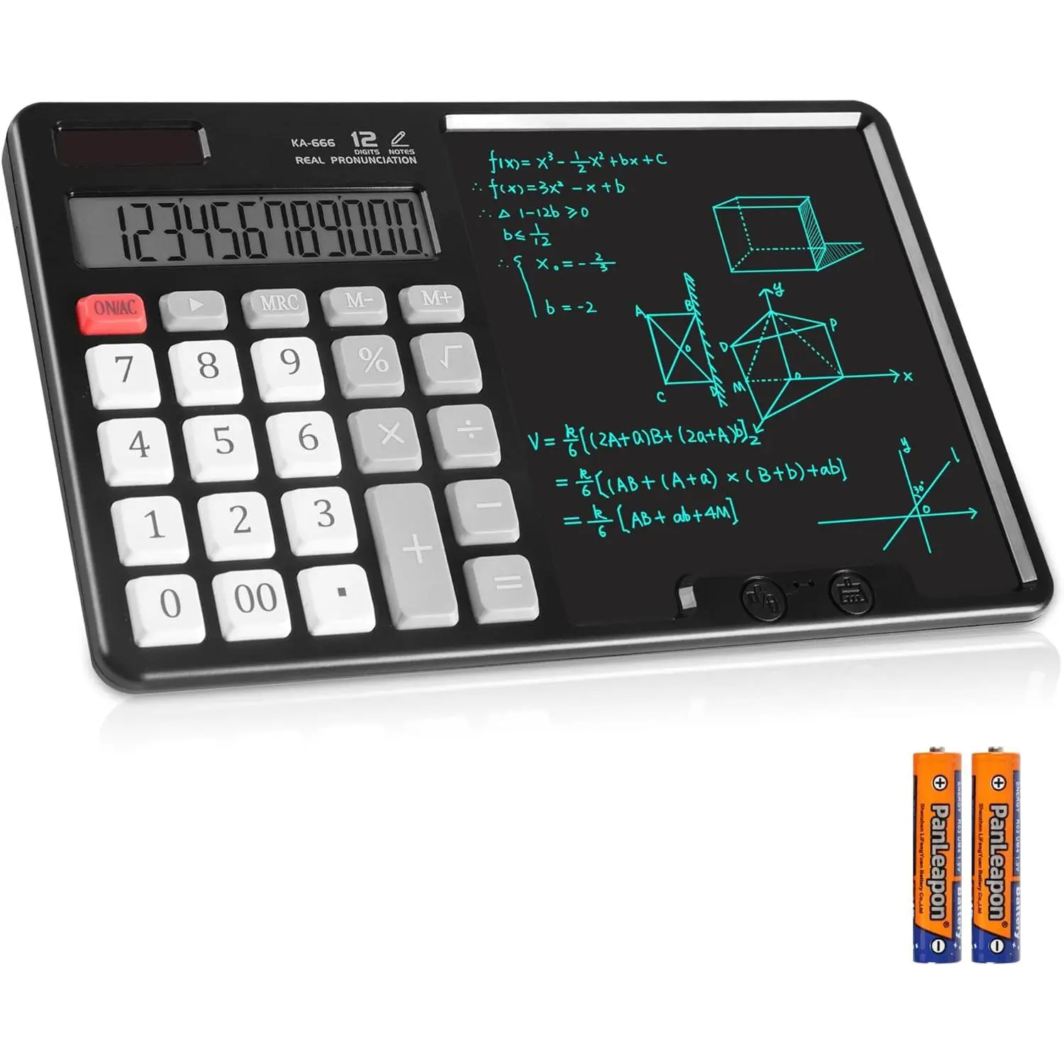 12-Digit Large Screen Calculator with Writing Pad, Solar-Battery Dual Power Supply, with Batteries, for Business Users & Office Accounting Supplies (HY-666S)