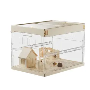 Hamster Cage Starter Kit, Small Guinea Pig Cage with Hideout, Exercise Wheel & Accessories, Chew-Proof Acrylic Pet Cage for Hamster, Chinchilla, Desktop Cage with Water Bottle & Bowl