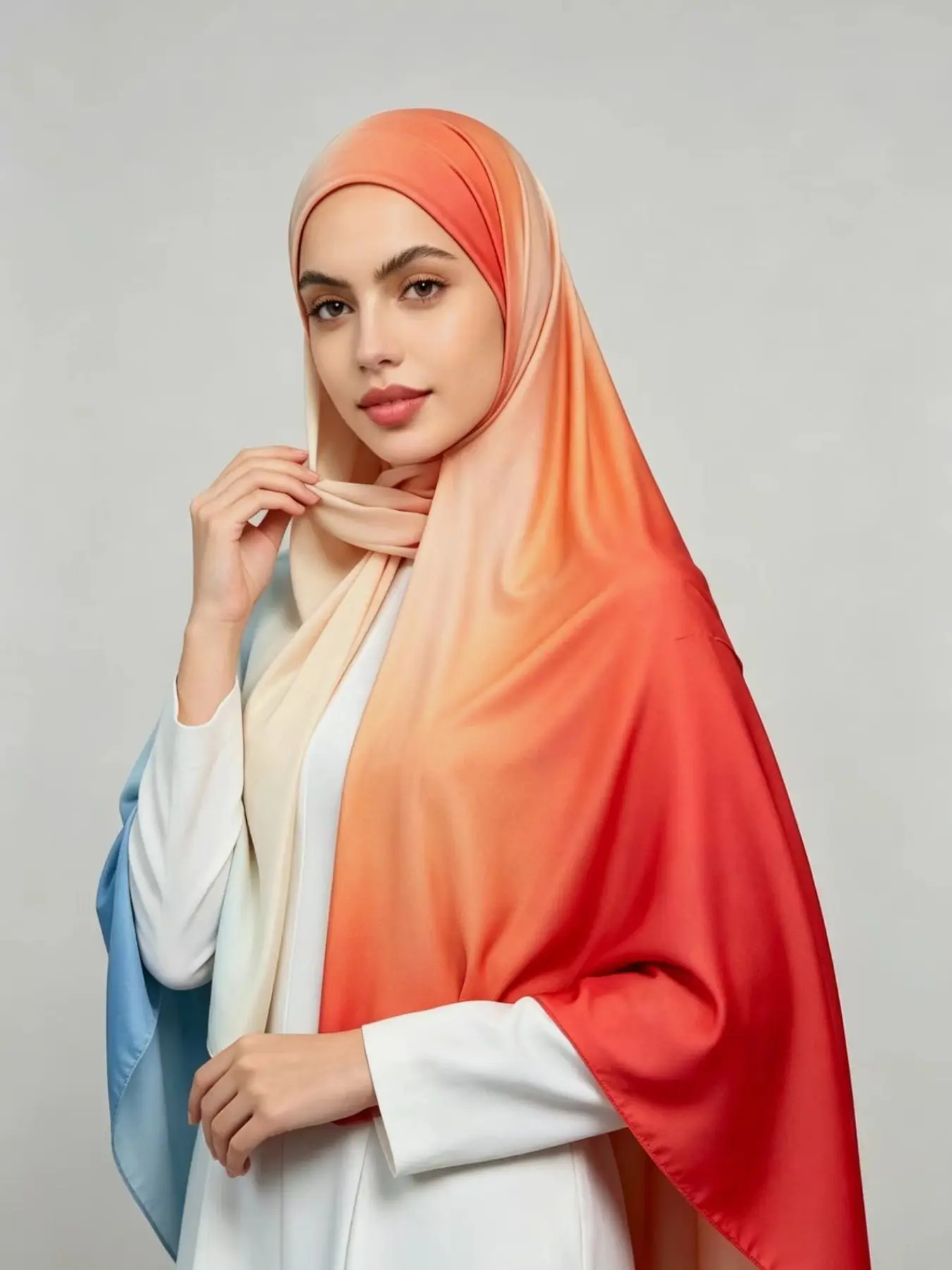 Elegant Liquid Jersey Scarf, Multicolor Gradient, All-Season Fashion, Stretchy and Lightweight, Versatile Women's Accessory Head Scarf