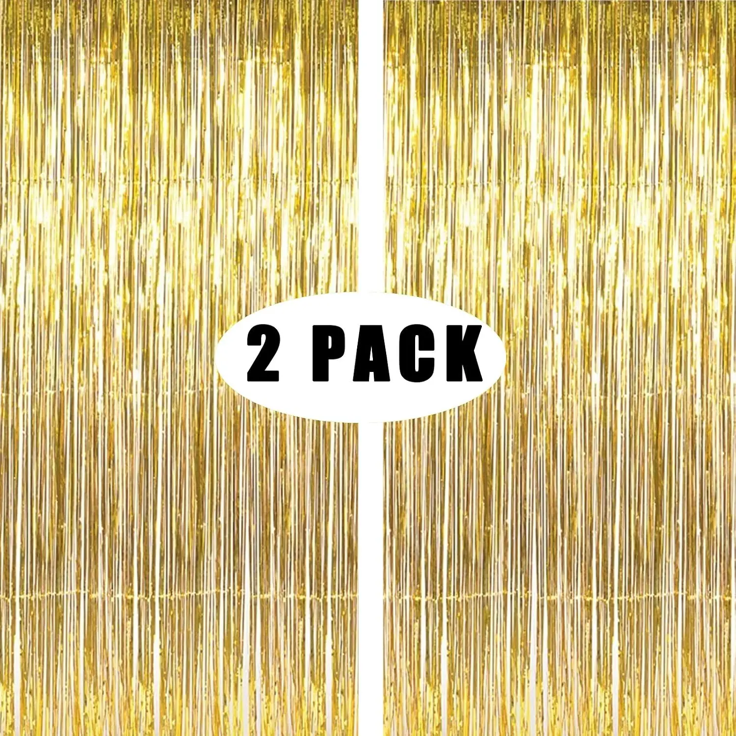 2-Pack Shiny Metallic Tinsel Foil Fringe Curtain Backdrops, Door-Wall Banners with Light Compatibility, Photo Booth Props for Birthday, Wedding Party Decorations