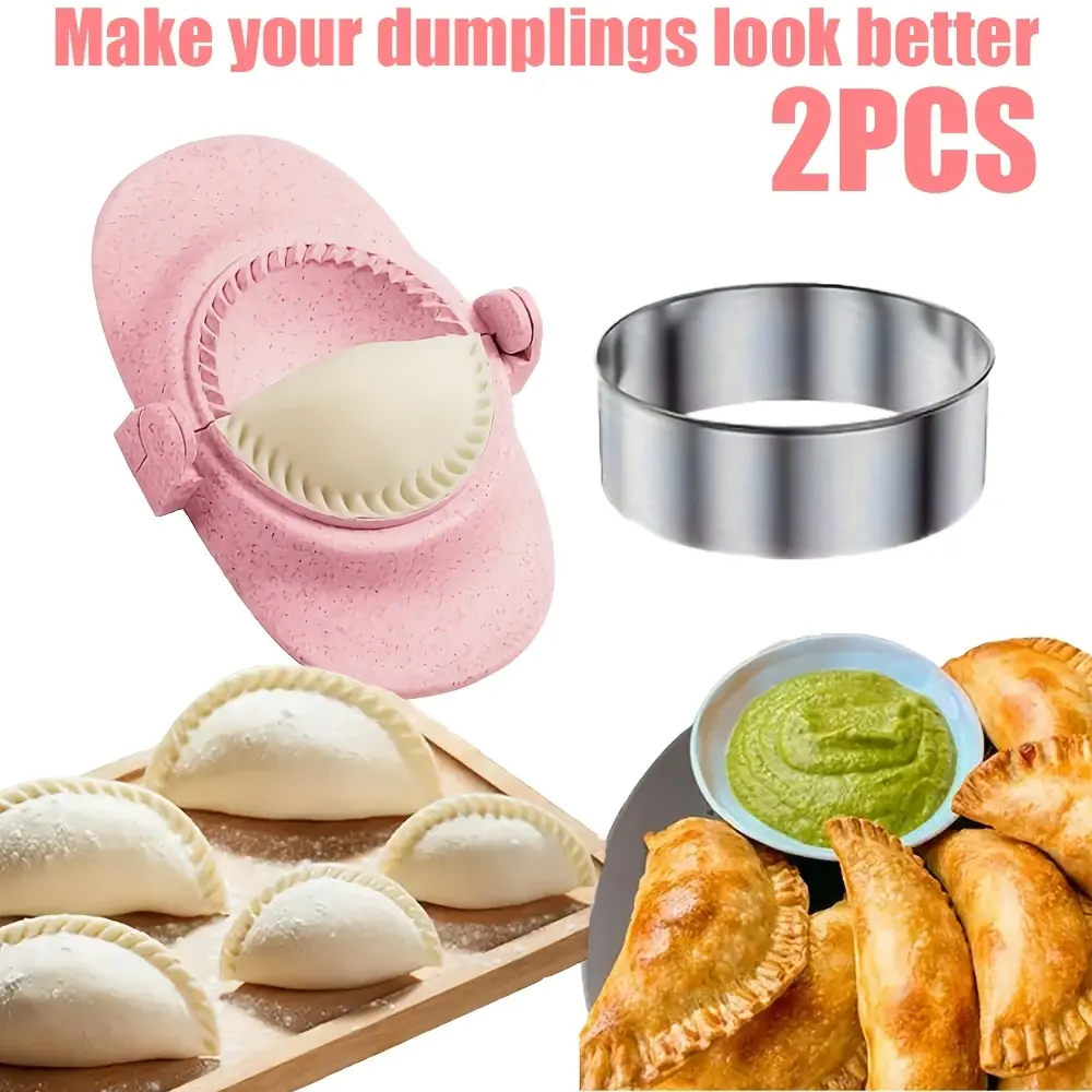 2-piece dumpling machine set (including circular cutter and dumpling press), creative dumpling machine, kitchen DIY dumpling machine, dough press, dumpling press, kitchen supplies, kitchen small tools, cake molds, Christmas gifts