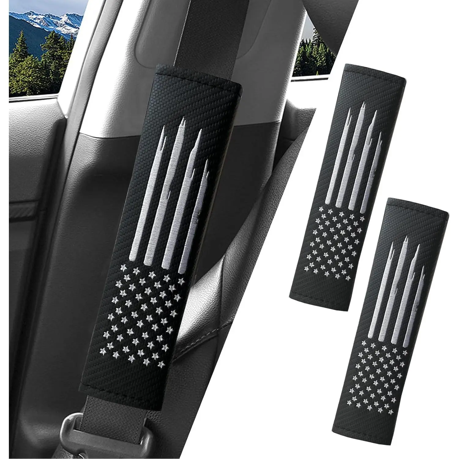 2-Pack Synthetic Leather Look Flag Pattern Seat Belt Covers Pads - Slip-On Car Interior Accessories for Protection (Irregular Flag Design)