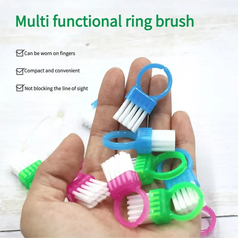 2pcs 4pcs Ring Brushes Random Color Dopamine Practical Mini Ring Cleaner Nail Brush with Finger Loop Detachable Dust Brush for General Use Small Cleaning Tool
