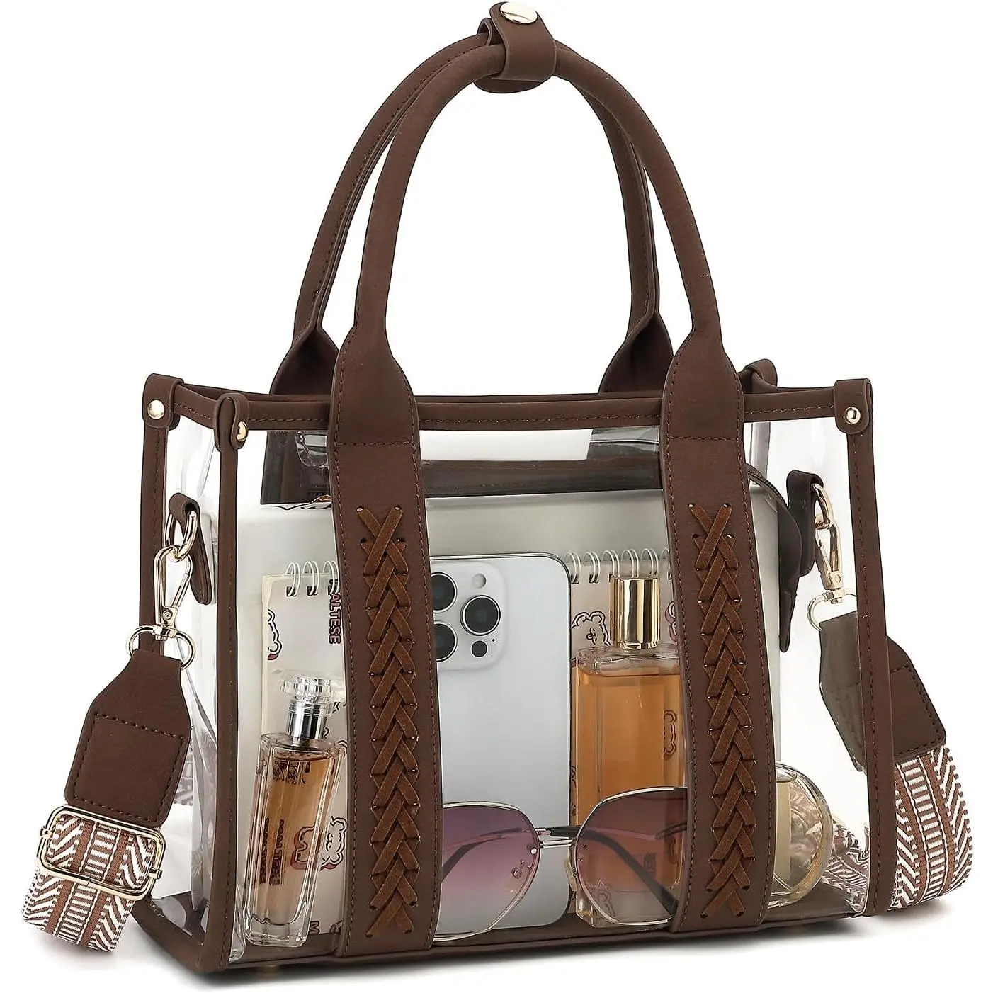 Clear Tote Bag for Stadium Events - Cute Clear Crossbody Purse Transparent See Through Bag for Beach, Concert & Work