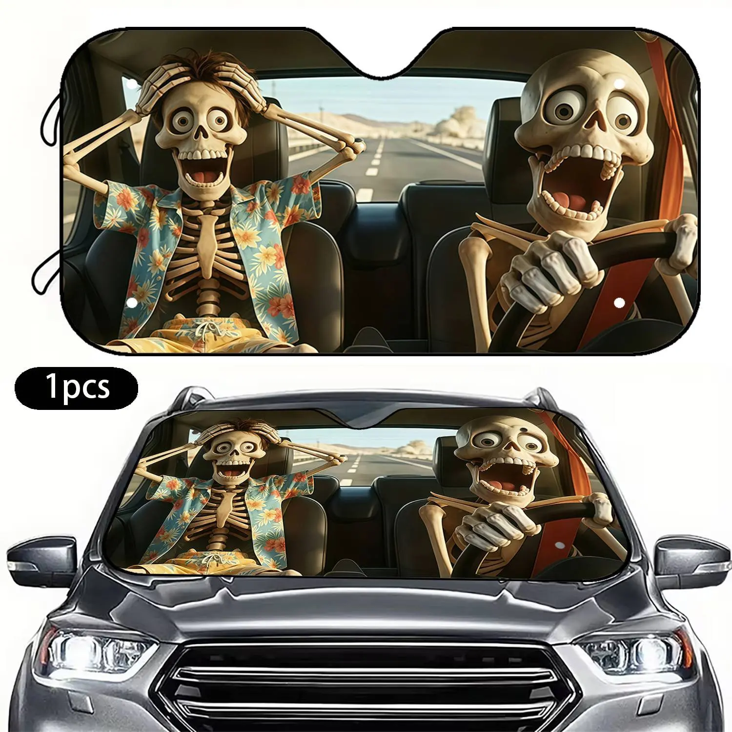 Plaid Shirt Skull Car Shade Front Windshield,Foldable Design Windshield Sun Shade Blocks UV Rays Universal Fit for Cars, Trucks & SUVs