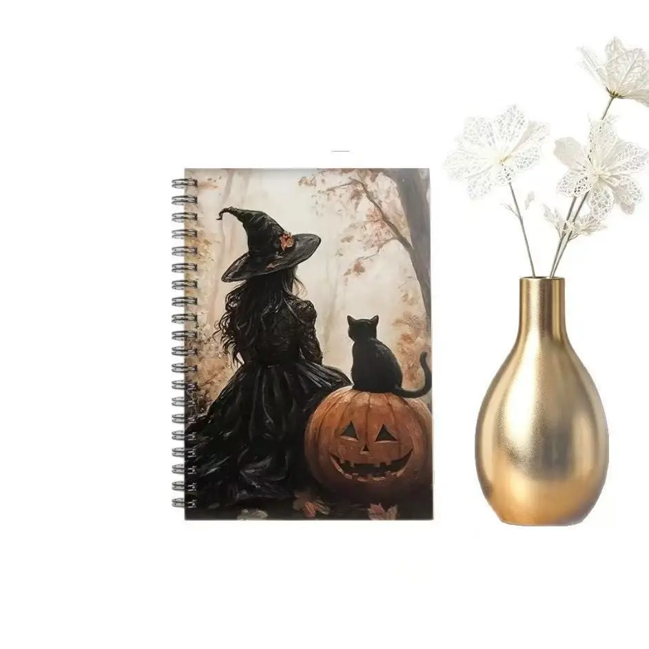 Autumn Retro Witch Halloween Coil Notebook, Perfect for Daily Notes, Diary, Sketchbook, Ideal for Writing and Drawing, Spiral Notebook