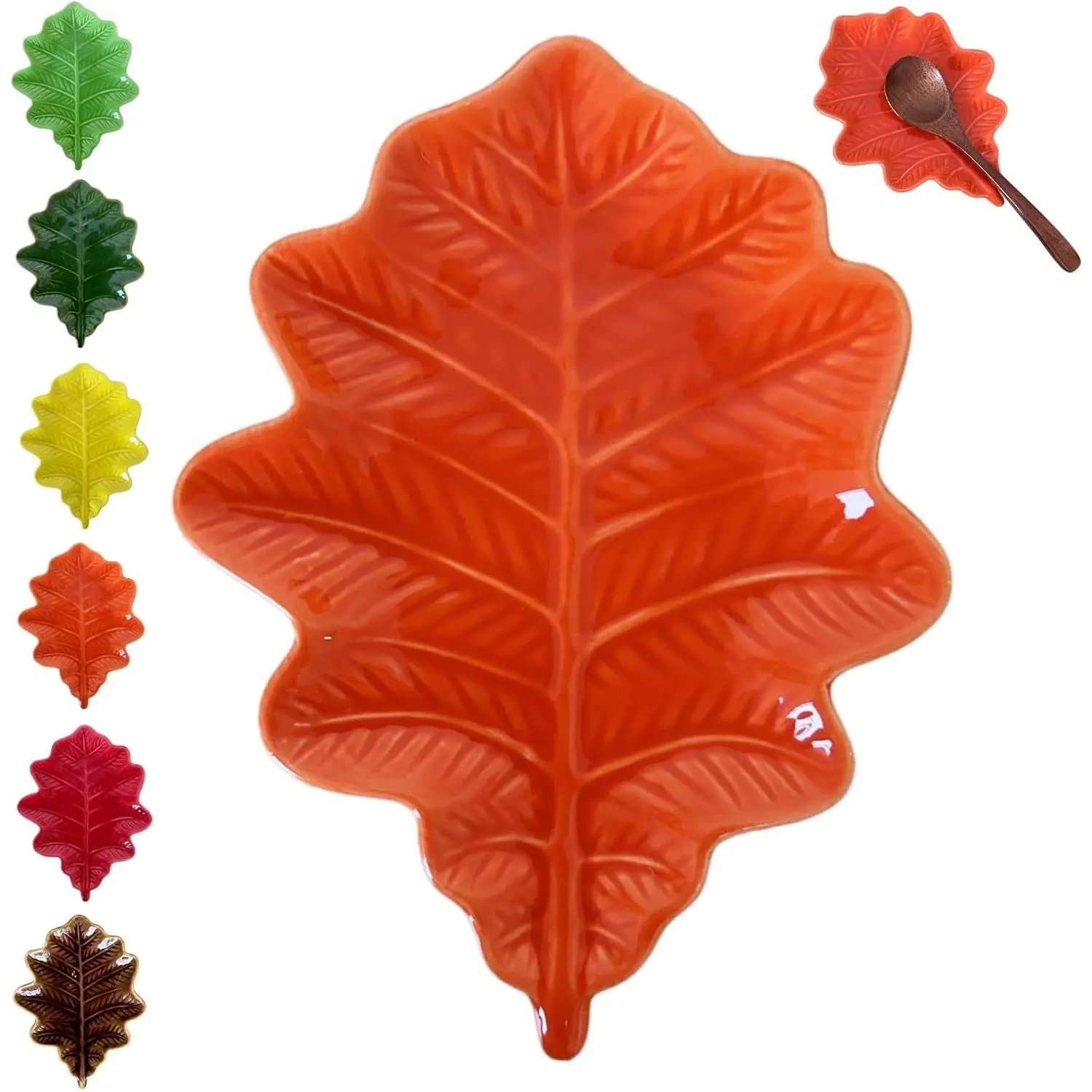 Cute Ceramic Spoon Rest & Holder for Stove Top & Kitchen Counter Ladle Holder Cooking Spoon Coffee Spoon Rest Utensil Rest Spatula Rest, Seasonal Leaf Kitchen Decor & Accessories (Oak, Fall Orange)