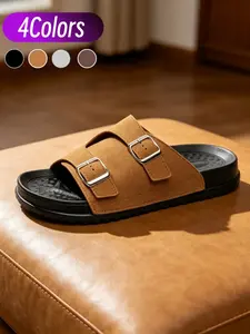 Adjustable metal buckles fit different feet shapes. Matte suede and massage insole, thick EVA sole ensures grip for daily outdoor wear.