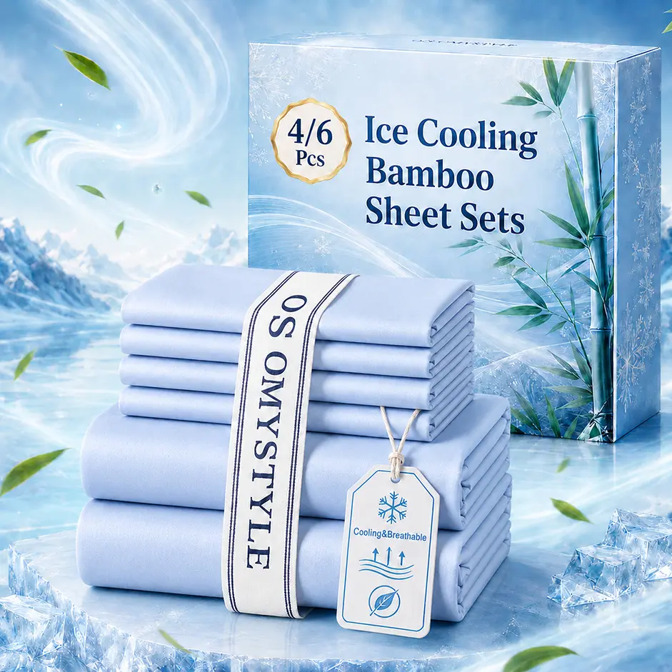 OS OMYSTYLE Cooling 4/6pcs Bamboo Sheet Set, Luxurious Soft Touch, Moisture-Wicking, Children Summer Bedding, Highly Breathable Bamboo Fabric Effectively Relieves Night Sweats, 16'' Deep Pocket Fitted Sheet Design, Great Back-To-School Gift for Kids