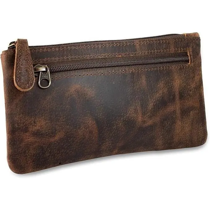 Leather Pencil Case Pouch, Pen Pouch for Work & University, for Men,Women/Leather Pencil Cases for Adults  for Office/Tool Pouch Zipper Bag, Small Tool Bag 8"X4"