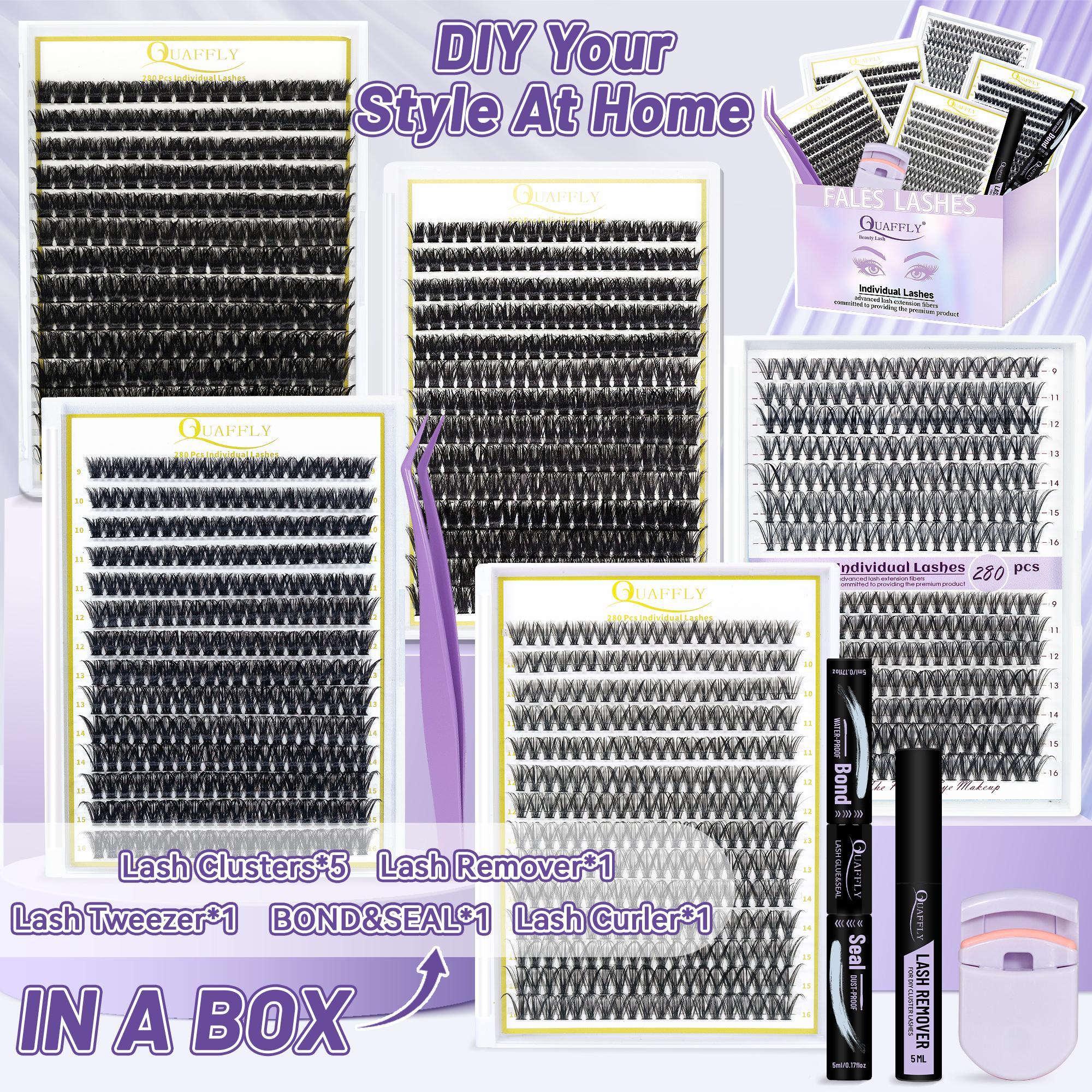 Mixed-Length False Eyelashes Eyelash Extensions Kit with Bond & Seal, Remover, Tweezers & Eyelash Curler, 1 Box Natural-Look, Self-Grafting Eyelash Clusters #TOP PICKS