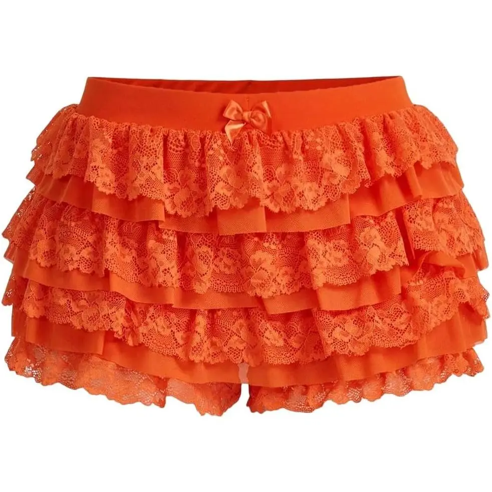 Women Y2K Lace Multi-Layered Bloomers, Lolita Ruffle Shorts, Sexy Short Pumpkin Pants, Elastic Waist Sweet Pettipants