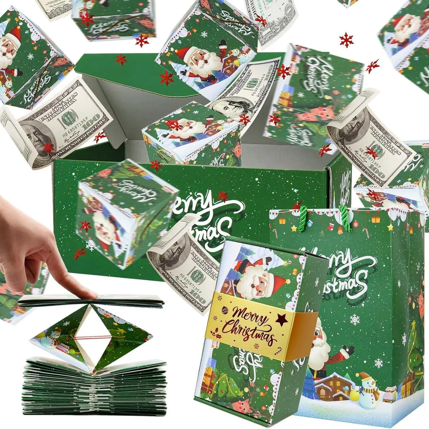 1Pc Christmas Pop-up Surprise Gift Box – Red/Green Santa Merry Christmas Foldable Jumping Present Container for Xmas Eve, Valentine's Day, Holiday Party Favor, 2026 Xmas Gift, Christmas Home Decorations