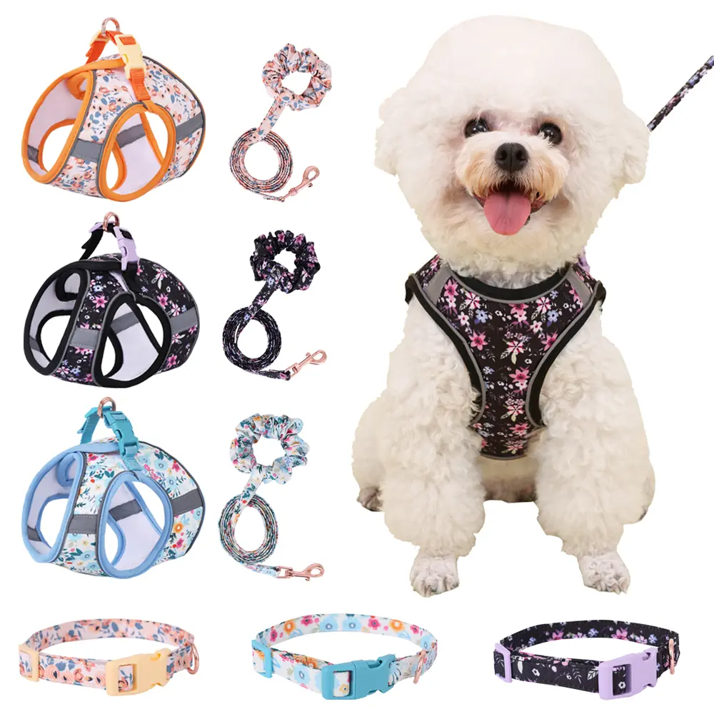 S-Style Soft Pet Harness-Leash Set for Small Dogs & Medium Cats, Leopard Print Graphic Polyester Fabric Collar Suit with Adjustable Strap Accessories, Medium Size