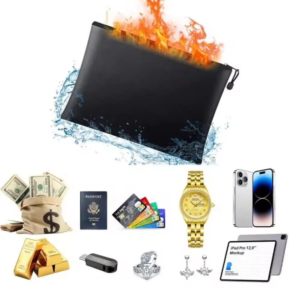 Fireproof Document Bag, Waterproof Money Bags, Fire Safe Storage Pouch, Zipper Cash File Envelope Holder, Password Lock, Safety, Home Office Gift