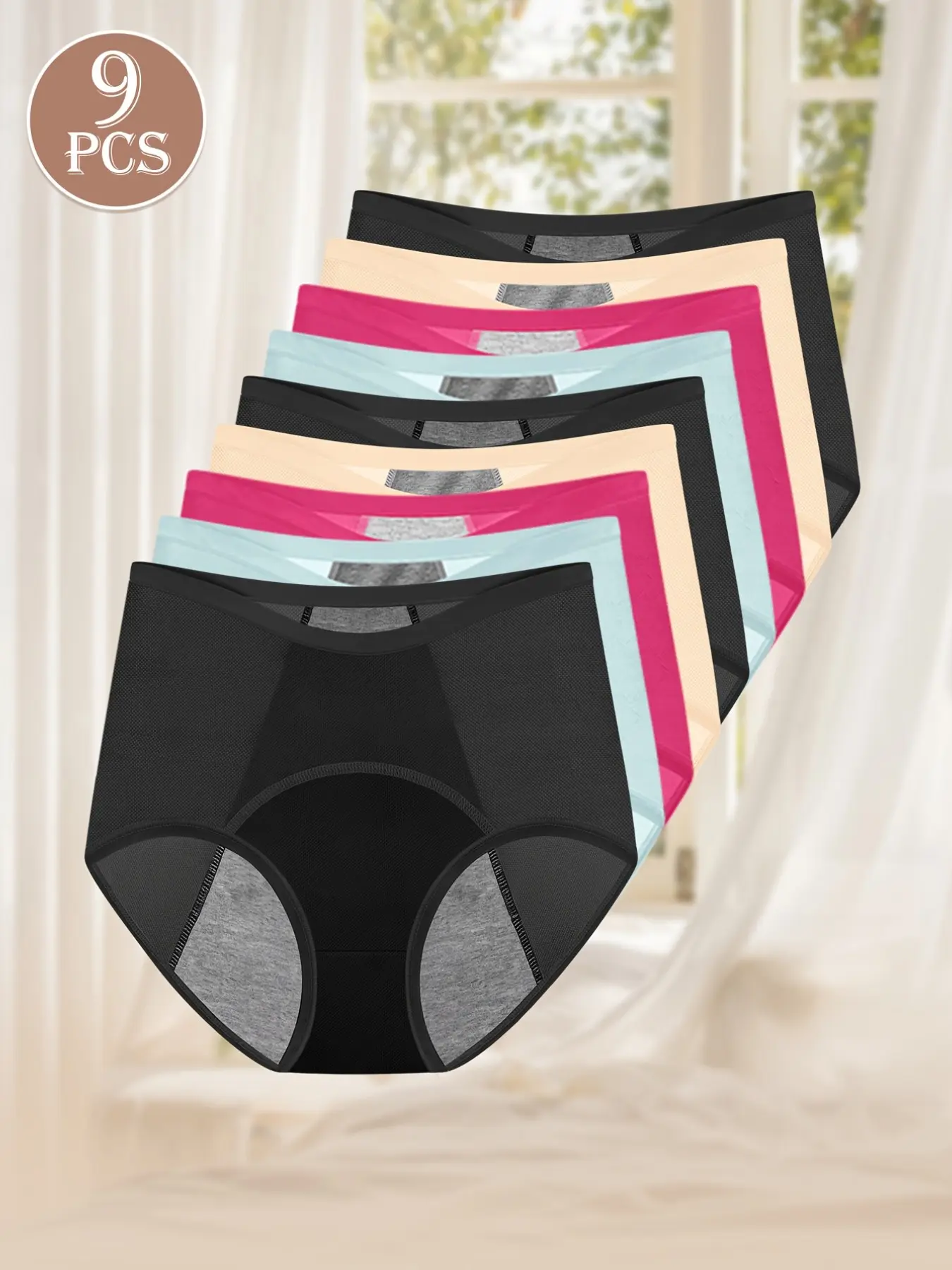 9-Pack Menstruation Triangle Pants, Soft Elastic Waistband, Ideal for Daily Use with Pads or Tampons, Comfortable and Practical, Fit