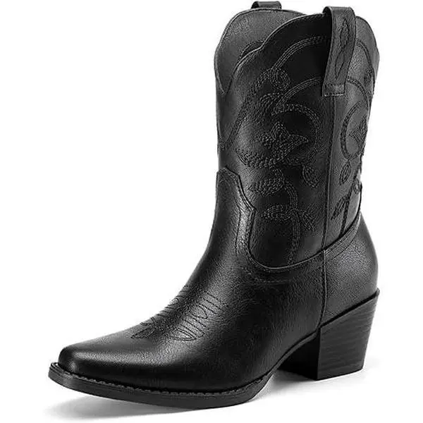 Women's Cowboy Boots, Western Embroidered Ankle Booties with a Square Toe and 2.17" Low Chunky Heel, Versatile for Country Concerts and Jeans-to-Dresses Outfits, Western Wear For Women
