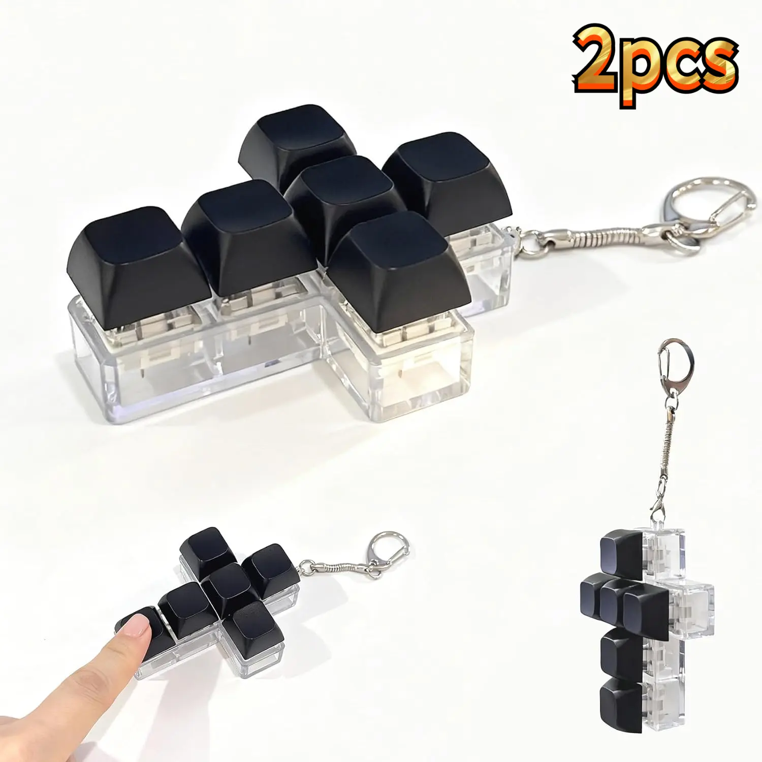 2 Pcs Faith Cross Keyboard Fidget Toy - Crisp Sound, Relax Fidget Clicker Keychain, Quiet Anxiety Gift Toys for Adults at Work, Travel, Home - Anxiety Relief& Focus Boost Women and Men(Black)