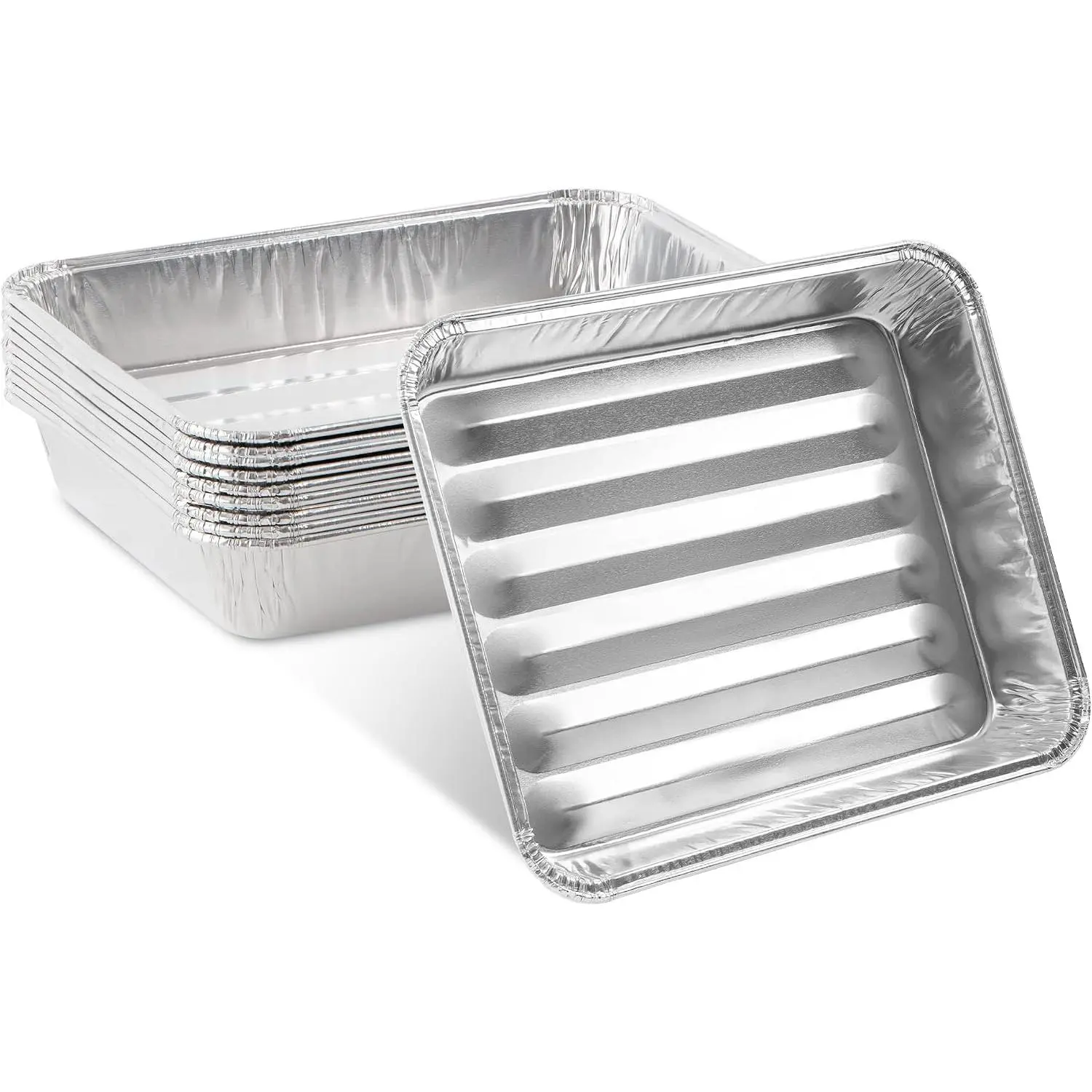 10 Pack Disposable Foil Grill Liners, Durable Ribbed Bottom Cookware for Oven & BBQ Grills, 8.5x7 in Broiler Drip Toppers