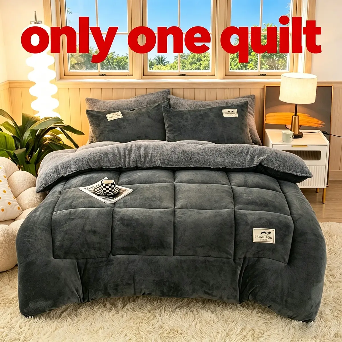 Thick Warm Fuzzy Quilt Insert, All-Day Thick Stitched Ultra Soft Breathable Polyester Quilt Insert, Bedroom Winter Autumn Heavy Quilt, Cozy Comfy Bedding