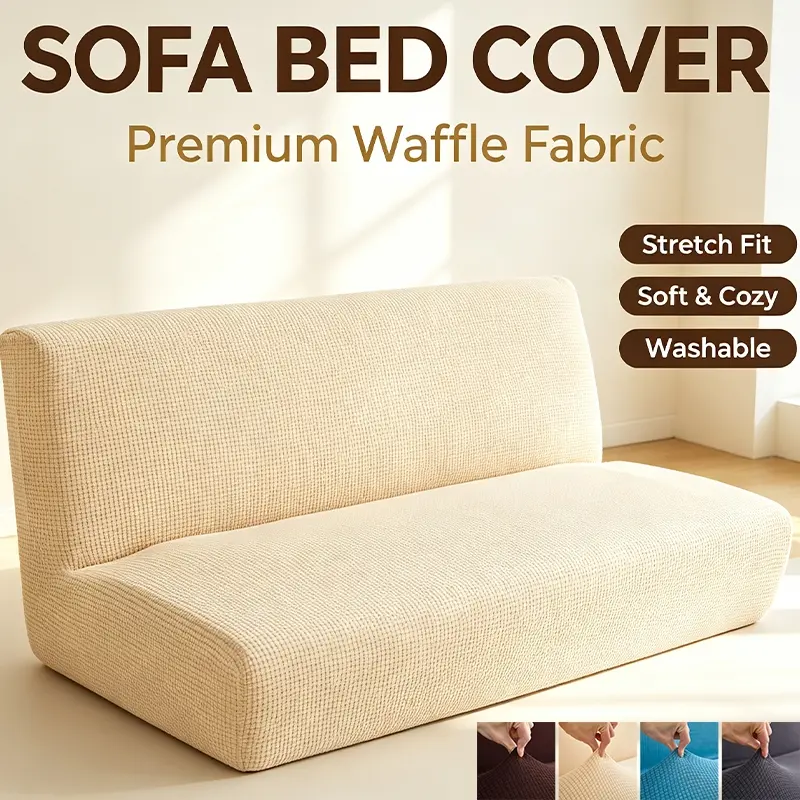 Water Repellent Armless Sofa Bed Cover, Stretchable Jacquard Slipcover, Elastic Sofa Cover, Fits 120/160/210cm Folding Sofa, Anti-Scratch & Stain Resistant Furniture Protector