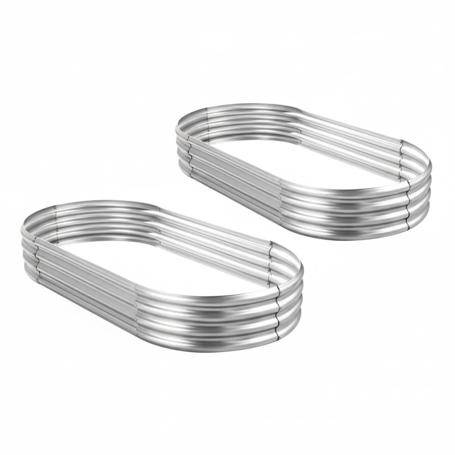 Galvanized Elevated Garden Bed Set with Safety Rubber Frame and Oval Metal Planting Boxes, Durable Raised Garden Planter for Vegetables, Flowers and Herbs, Easy Assembly and Weather-Resistant Design for Outdoor Gardening