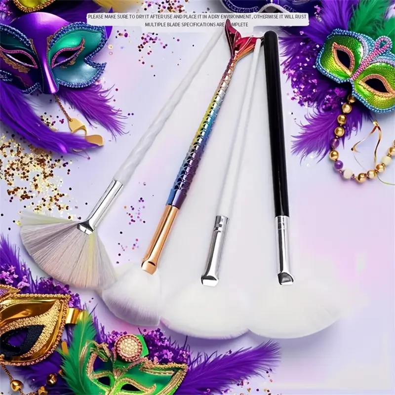 4 PCS Fan Shape Soft Bristle Brush Set Multifunctional Brushes For Pottery Underglaze Glazing Clay Painting Ceramic Art DIY Craft Cosmetic Makeup Dusting Brush