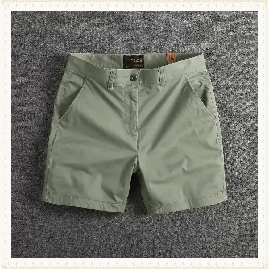 Men's Casual Cotton Shorts Summer Solid Color Slim Fit Loose Fit Thin Three-quarter Length Pants European American Workwear Menswear Breathable Stylish Tropical Plain Trouser Top Asian Beige PocketGift