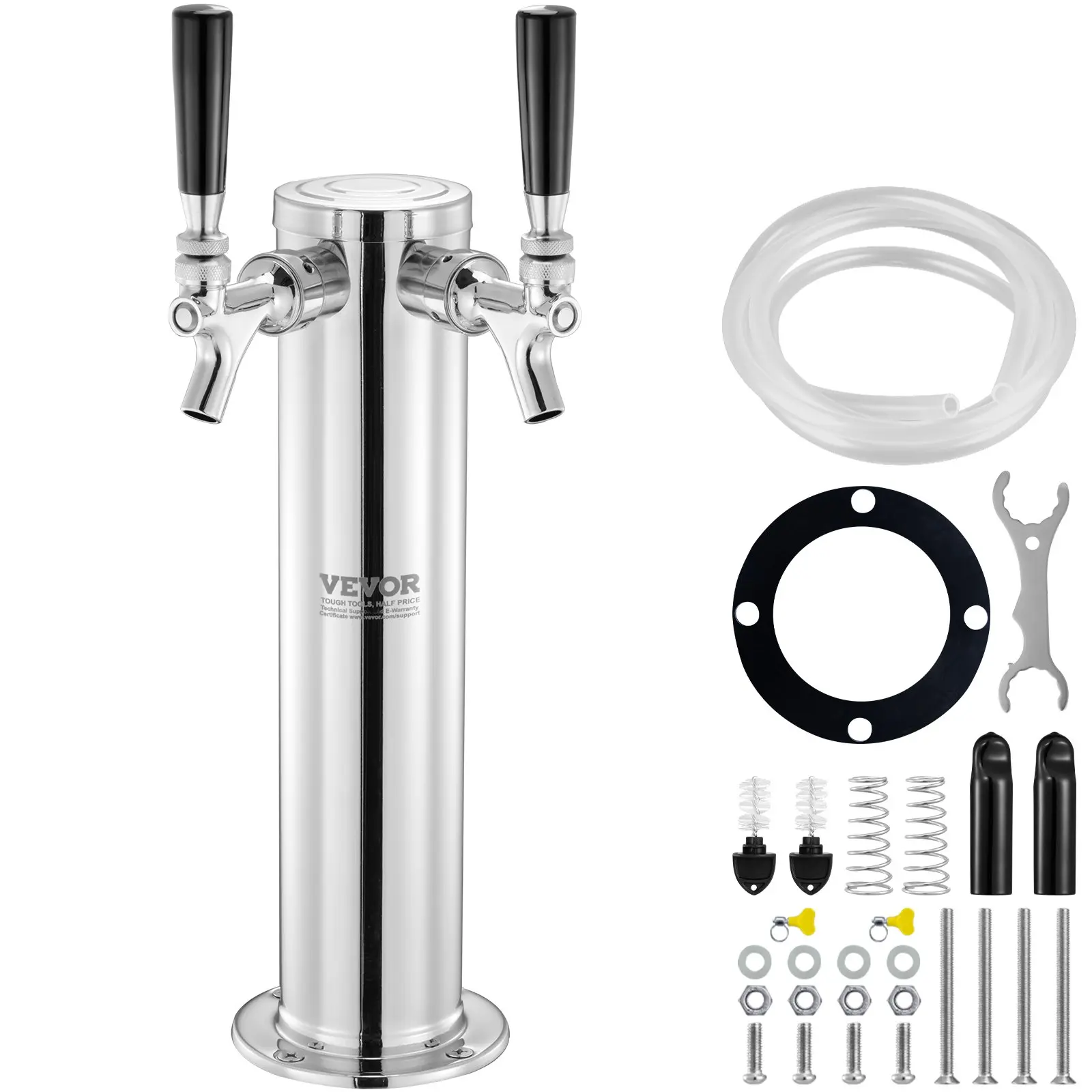 【DealsForYouDays】VEVOR Dual Taps Draft Beer Tower Dispenser, Stainless Steel Keg Beer Tower, Kegerator Tower Kit with Pre-Assembled Tubing and Self-Closing Faucet Shanks for Party, Bar, Pub, Restaurant