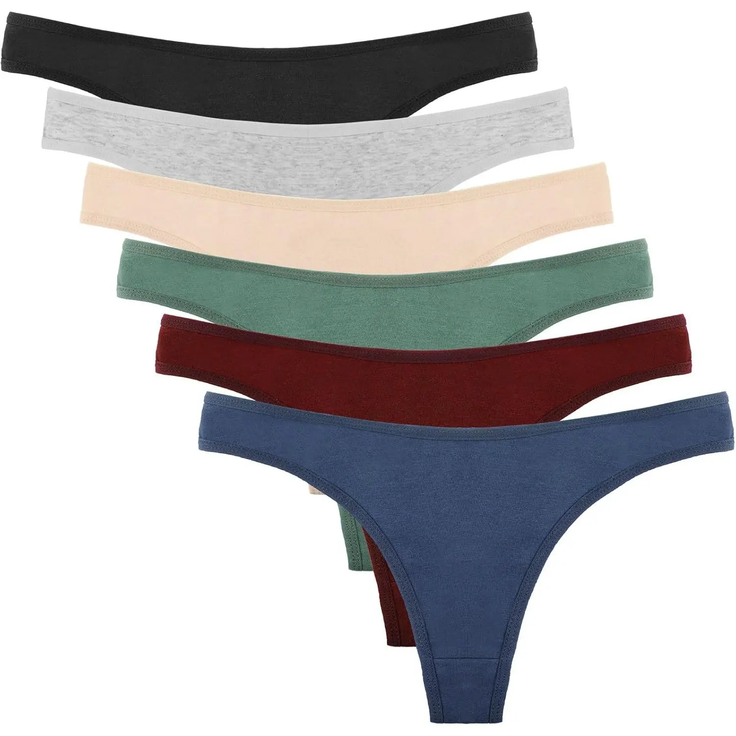DRESHOW 6-Pack Women's Cotton Blend Thongs - Low Rise, All Seasons, Breathable, Stretchy Fit, Discreet Cut Comfortable Panties
