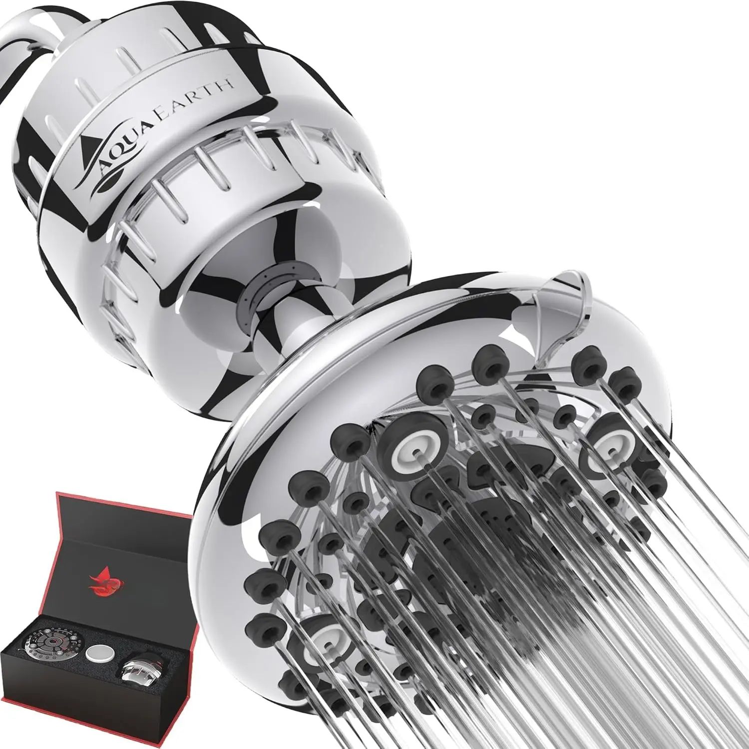 Filtered Shower Head with Multi-Stage Coconut Shell Activated Carbon, Purifies Hard Water by Removing Chlorine, Harmful Substances, Heavy Metals & Sediments, Vitamin C-Infused, Includes Gift Box
