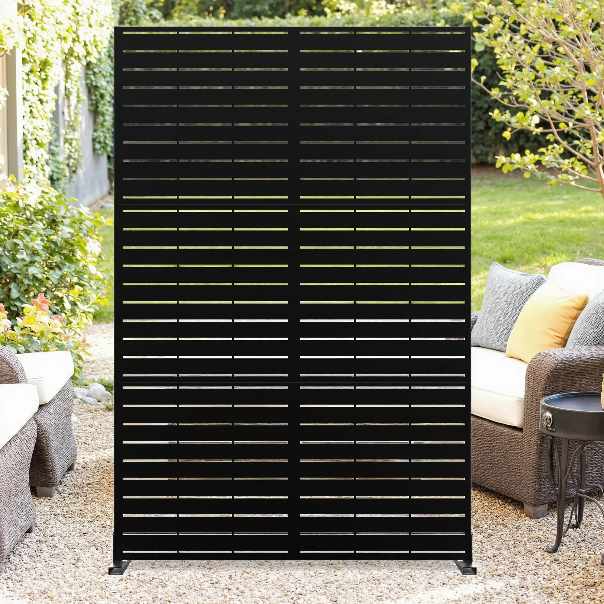 72"H x 47"W Metal Outdoor Privacy Screen, Freestanding Patio Divider Panel for Garden, Deck, Balcony & Backyard