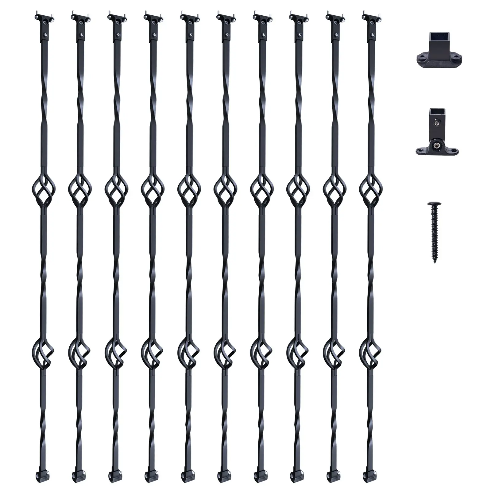 【DealsForYouDays】VEVOR Staircase Metal Balusters, 44''x 1/2" Galvanized Steel Decorative Banister Spindles, 10 Pack Deck Baluster with Hollow Double Baskets, Spiral Stair Railing with Shoes Screws