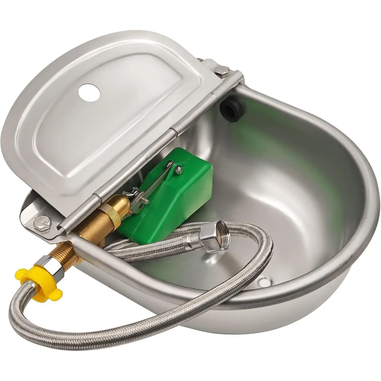 Automatic Stainless Steel Water Bowl with Brass Float Valve Drain Hole and Hose, Livestock Waterer for Cattle Pig Goat Dog