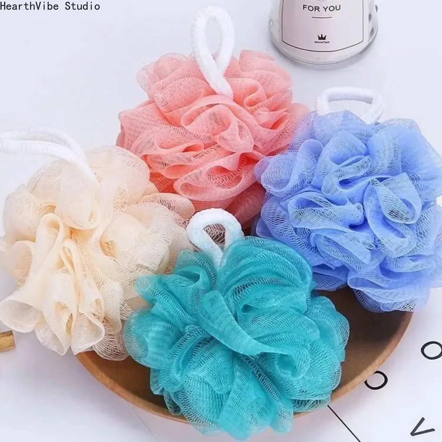 2/4 Pack Bath Loofah Sponge Exfoliating Shower Loofahs Mesh Pouf Body Scrubber Large Poof Ball with Hanging Loop for Women Men