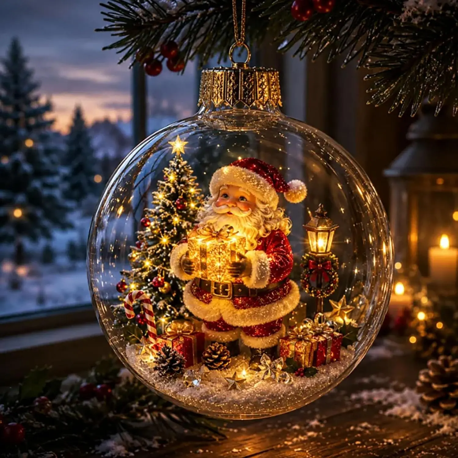 Glowing Christmas Story Ornament, Mini Holiday Scene 3.94In  | Light-Up Christmas Balls with Warm LED Light, Glowing Christmas Ornament for Tree Mantel, Holiday Decoration & Gifting Use