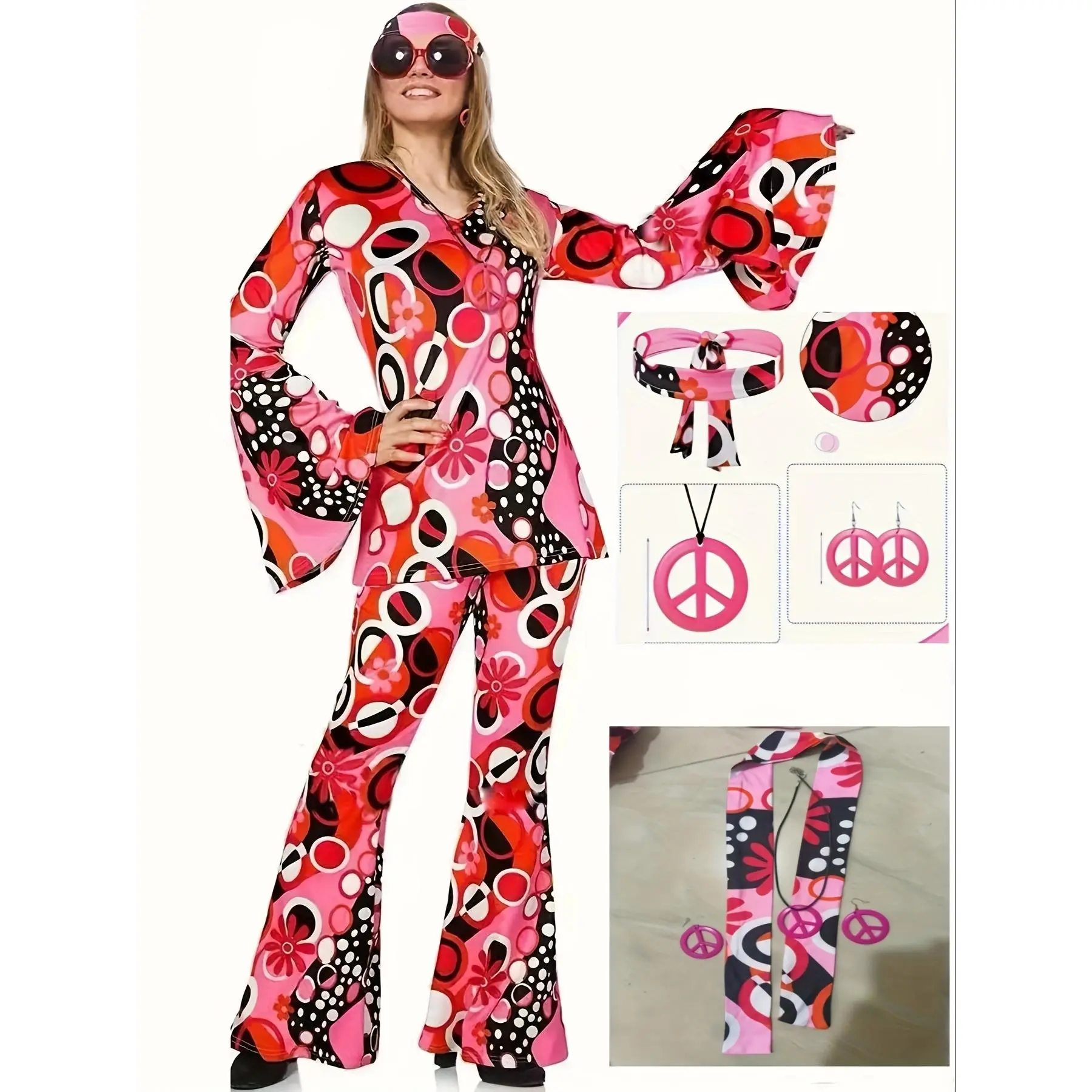 NEW70s Vintage Hippie Outfit Set for Women - Perfect for Parties and Festivals, Hippie Costume