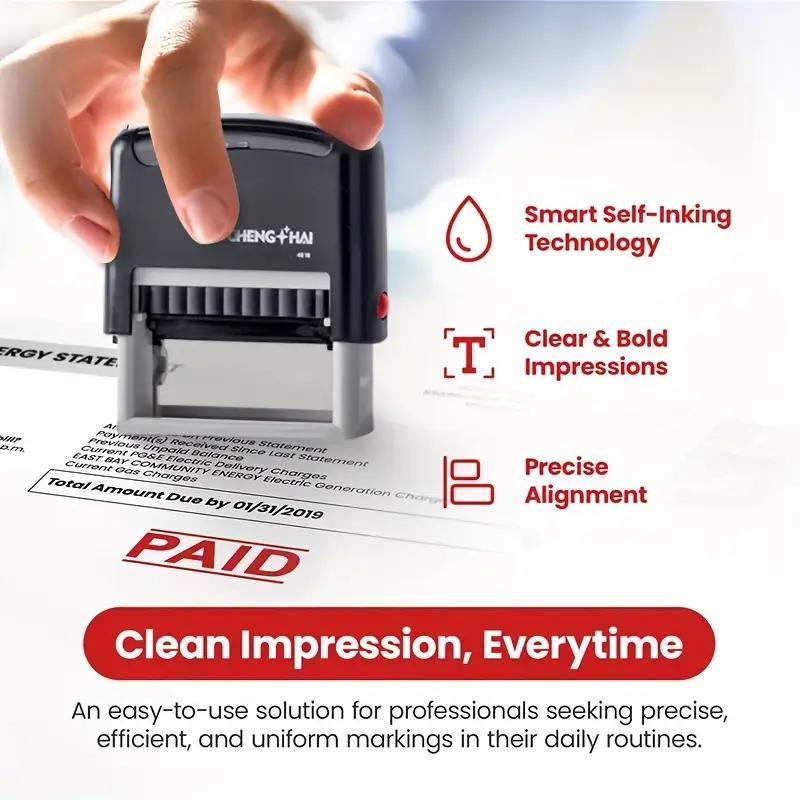 Automatic Ink Stamp for Office Use, Ink Enhances Print Quality, Rectangular Durable Plastic Design, Instant Workflow Solution, Booklet Stamps